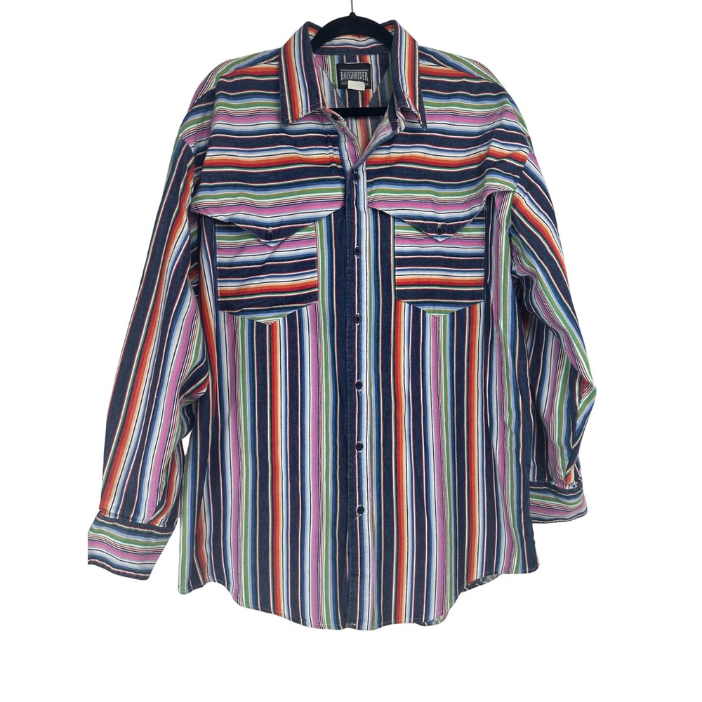 Vintage Mens XL Button Down Shirt Southwestern Cowboy Rodeo Stripe Serape